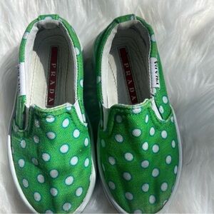 Prada Kids Green Polka Dot Sneakers